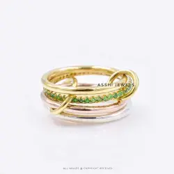 14K Yellow Gold Plated Tsavorite 4 Set Ring Jewelry