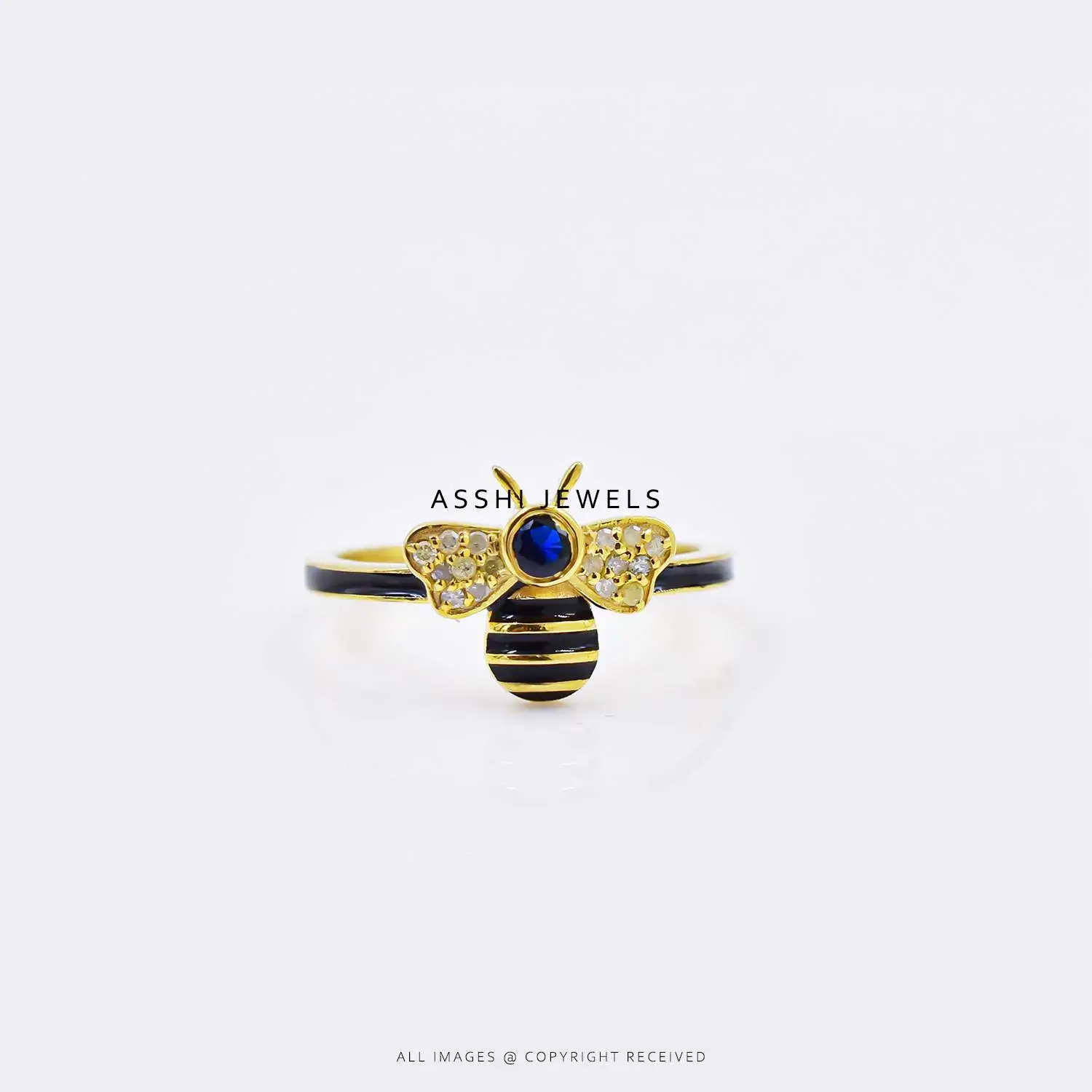 14K Yellow Gold Plated Diamond Bee Enamel Ring 14K Yellow Gold Plated Diamond Bee Enamel Ring