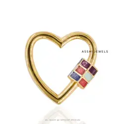 14K Yellow Gold Plated Multi Enamel Screw Heart Carabiner Jewelry