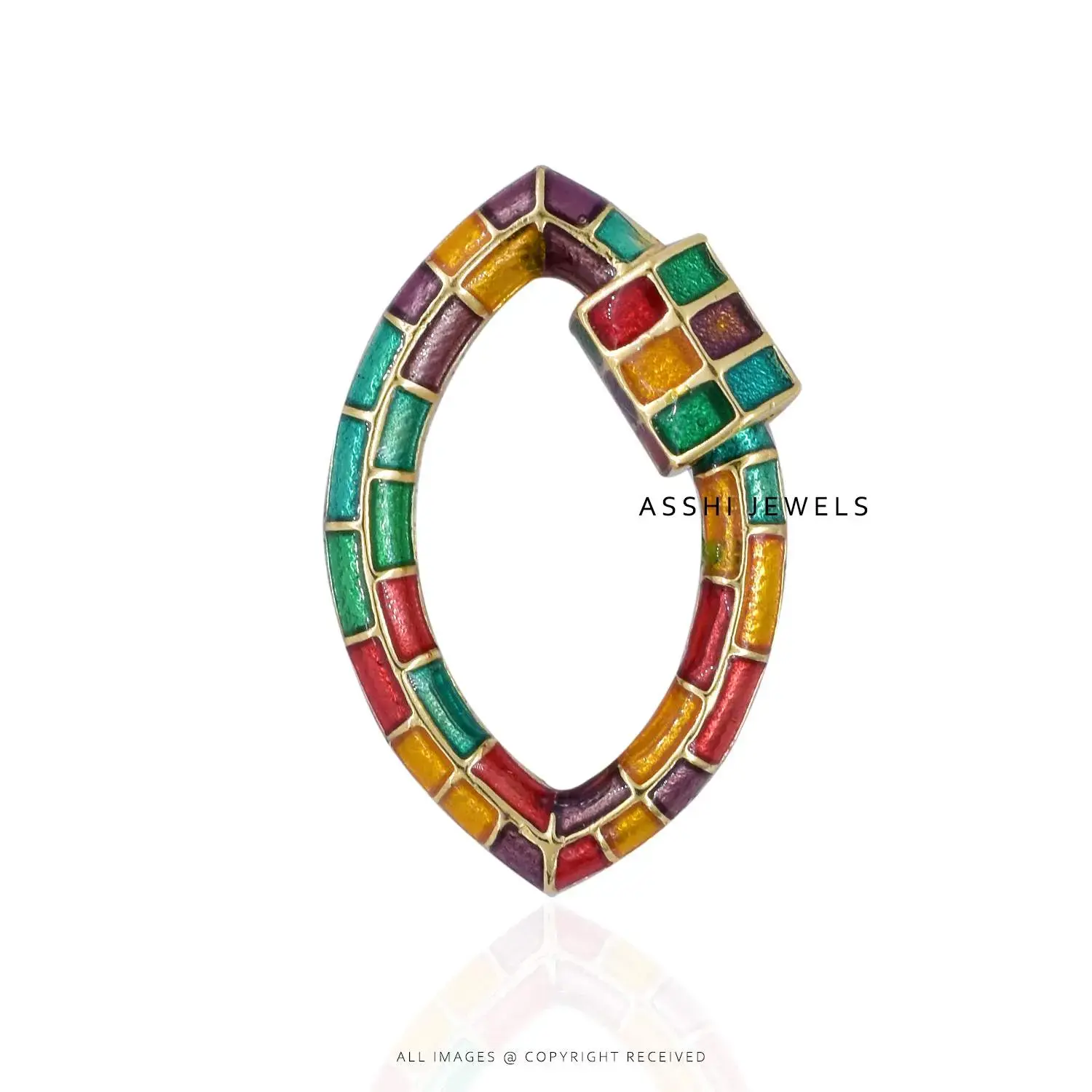 14K Yellow Gold Plated Multi Enamel Screw Oval Carabiner Jewelry