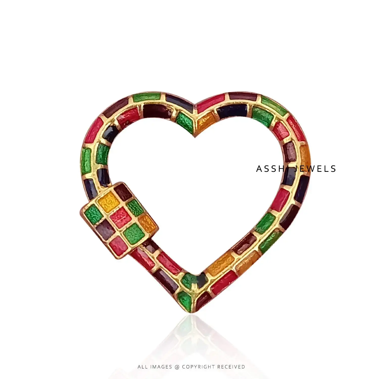 925 Silver Multi Enamel Heart Carabiner Jewelry