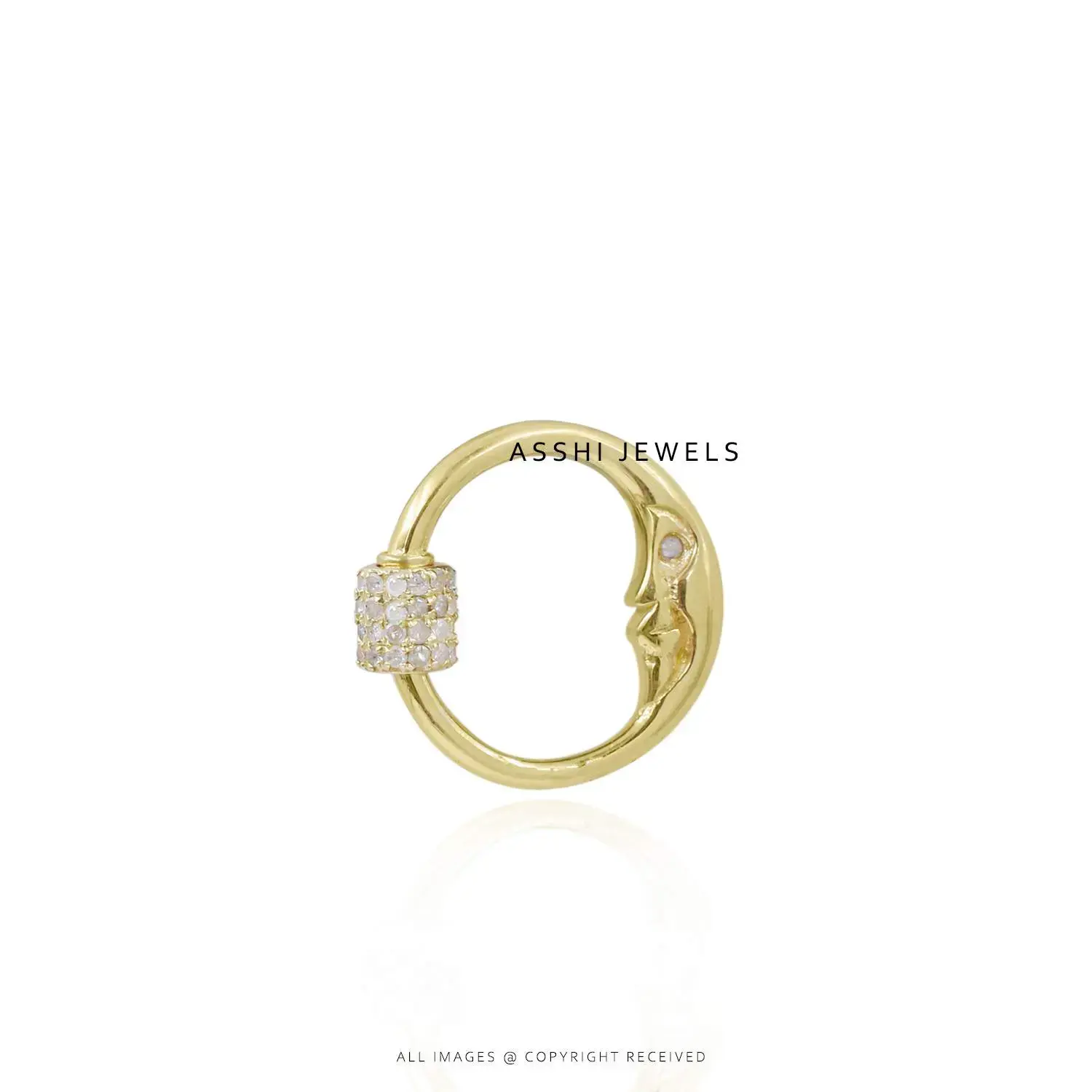 14K Yellow Gold Sun Moon Face Carabiner Jewelry