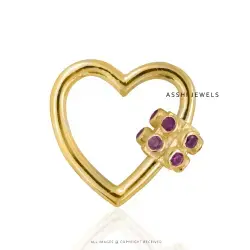 14K Yellow Gold Plated Pink Cubic Zirconia Heart Carabiner Lock Jewelry