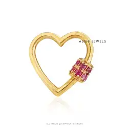 14K Yellow Gold Plated Pink Sapphire Heart Carabiner Jewelry