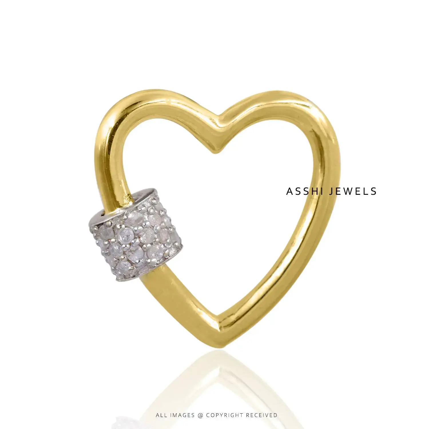 14K Yellow Gold Plated  Diamond Heart Carabiner Jewelry