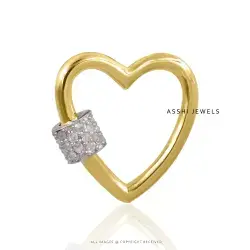 14K Yellow Gold Plated  Diamond Heart Carabiner Jewelry