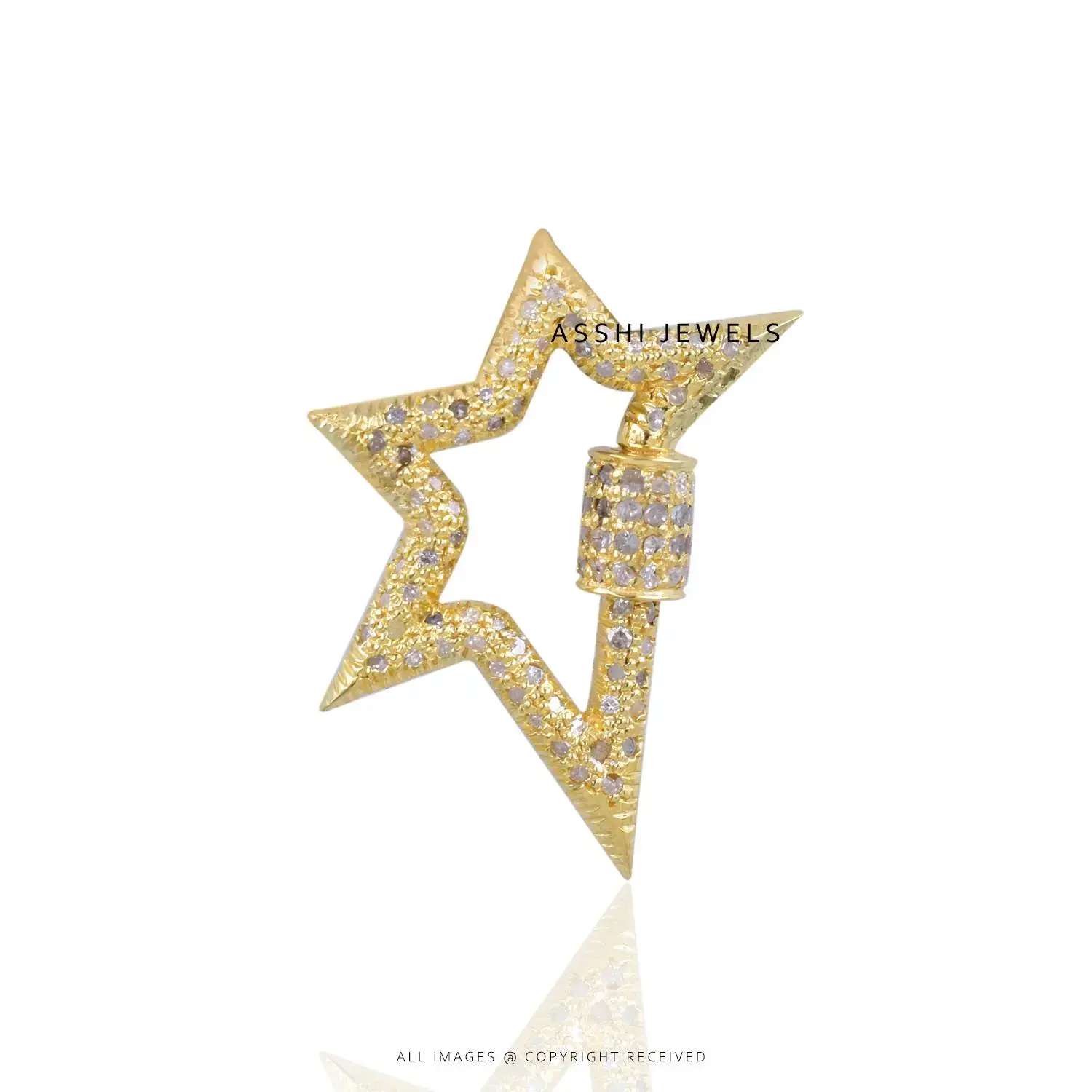 14K Yellow Gold Star Diamond Carabiner Lock Jewelry