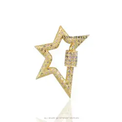 14K Yellow Gold Star Diamond Carabiner Lock Jewelry