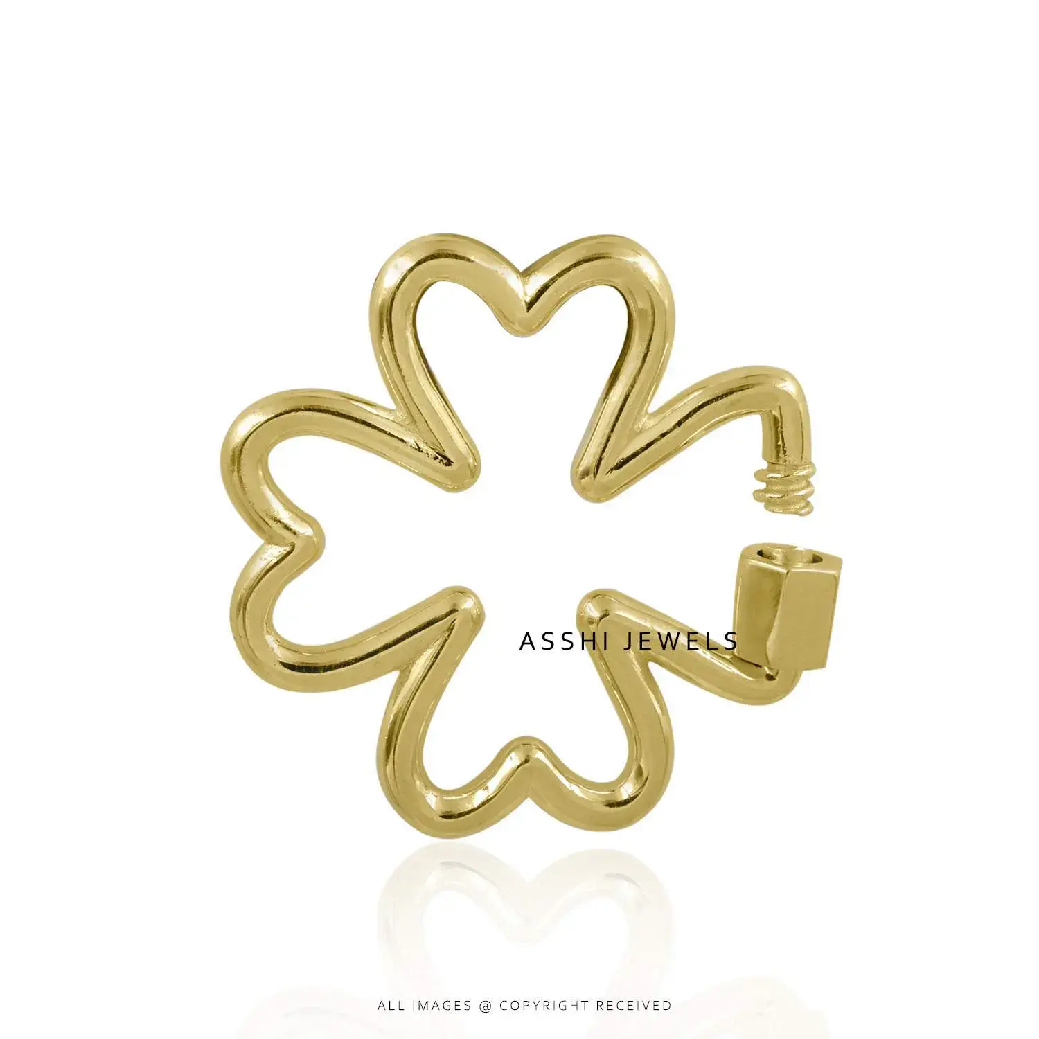 14K Yellow Gold Plated Plain Clover Carabiner Lock Jewelry