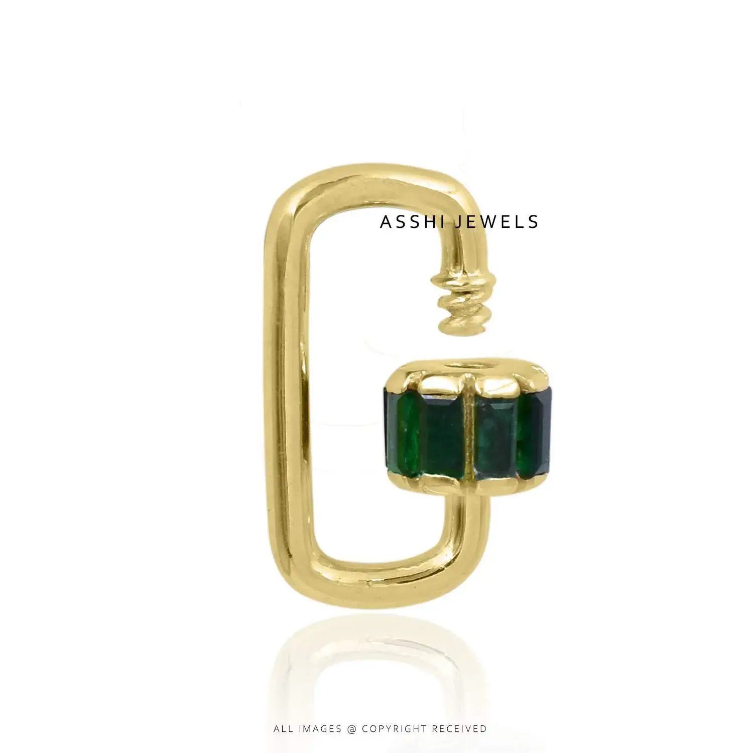 14K Yellow Gold  Emerald Baguette Carabiner Lock Jewelry
