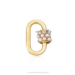 14K Yellow Gold Pearl Carabiner Lock Jewelry