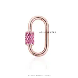 14K Yellow Gold Pink Sapphire Carabiner Lock Jewelry