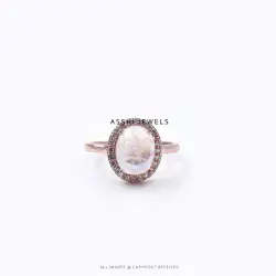 White Moonstone & Diamond Ring in 925 Sterling Silver Jewelry