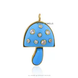 Yellow Gold Plated Moonstone & White CZ Mushroom Charm in Sterling Silver Jewelry