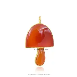 Carnelian Mushroom in Yellow Gold Plated  Silver Jewelry