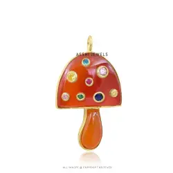 Carnelian & Multi CZ Mushroom Charm in Gold Plated Silver Jewelry