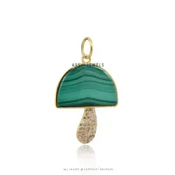 Malachite & Diamond Mushroom Pendant in Gold Plated Silver