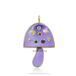 Amethyst & Multi CZ Hydra Mushroom Pendant in Gold Plated Silver