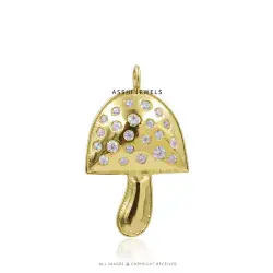 White Topaz Mushroom Pendant in Gold Plated Silver Jewelry