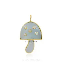 Silver Opal & Moonstone Mushroom Charm Pendant Gold Plated