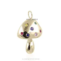 Multi Sapphire Mushroom Pendant in Gold Plated 925 Silver