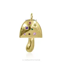 Colorful Multi-Sapphire Mushroom Gold Plated Silver