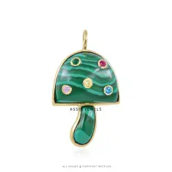 Designer Malachite & Multi CZ Mushroom Pendant