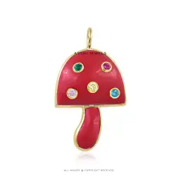 Coral and CZ Mushroom Pendant Gold Plated Silver