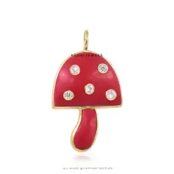 Gold Plated Coral Mushroom with White CZ Pendant Silver Jewelry