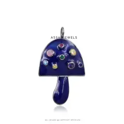 Enamel Mushroom Pendant with Multi CZ Stones