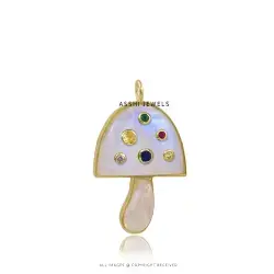 Mushroom Pendant White Agate & Multi CZ in Sterling Silver Jewelry