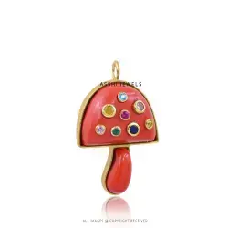 Carnelian Mushroom with Multi CZ  Pendant Jewelry