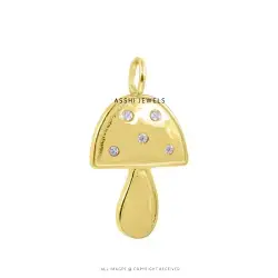 Diamond Mushroom Pendant in 925 Silver Gold Plated