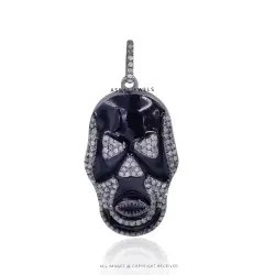 Diamond Skull Blue Enamel Pendant – Sterling Silver Jewelry