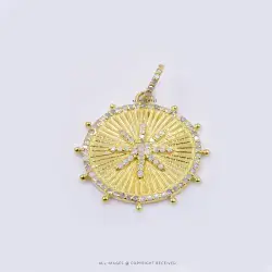 Diamond Sunburst Star Pendant – Floral Yellow Gold Plated Silver