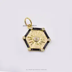 Sun Hexagon Diamond Enamel Pendant – 925 Sterling Silver