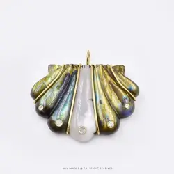 Labradorite & Moonstone Shell Pendant Jewelry
