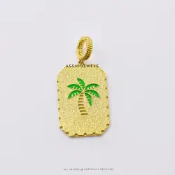 Palm Tree Enamel Pendant – Sterling Silver Jewelry