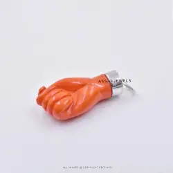 925 Sterling Silver Figa Hand Pendant with Coral Accent