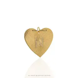 Diamond N Initial Heart Pendant (2 Inch) Silver jewelry