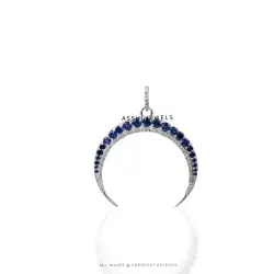 Moon Pendant with Blue Sapphire & Diamond – Silver Jewelry