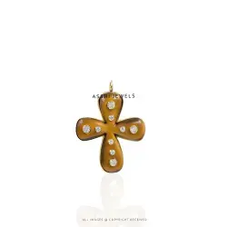 Tiger Eye & White CZ Cross Pendant – 925 Sterling Silver Jewelry