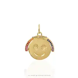 Happy Face Spinning Pendant with Multi CZ - Silver Jewelry-Asshi Jewels