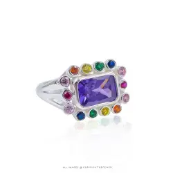 Amethyst & Multi CZ Ring - Classy Silver Jewellery