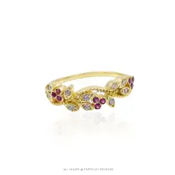 White & Pink CZ Ring - Yellow Gold Plated Jewelry