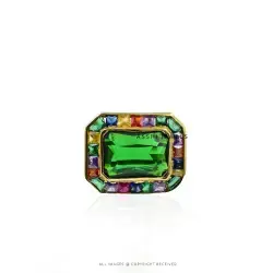 Green & Multi CZ Ring - 925 Sterling Silver Jewelry