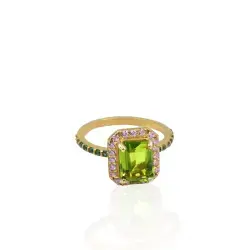 Green Cubic Zirconia Ring - Gold Plated Silver Jewelry