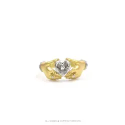 Beautiful White CZ Heart Ring with Gold Plating 925 Sterling Silver