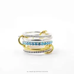 5 Ring Piece Set (White CZ, Blue Topaz and Sapphire with Gold Plated Links) Asshi Jewels