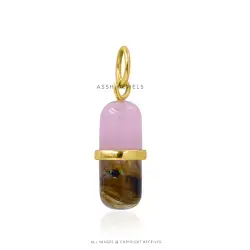 Rose Quartz Labradorite Pill Charm in 925 Silver